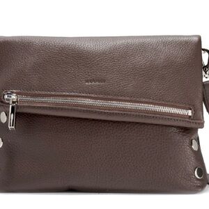 Hammitt Espresso Leather Clutch with Silver Details